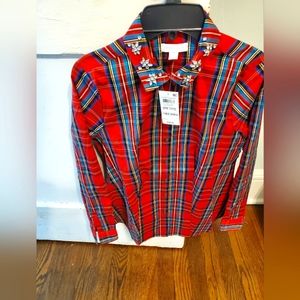 Charter Club Plaid Long Sleeve Shirt with Embellished Collar